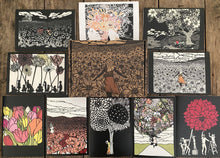 Load image into Gallery viewer, Top view- 10 floral inspired Greeting Cards with Printed Gift Box by Elizabeth VanDuine